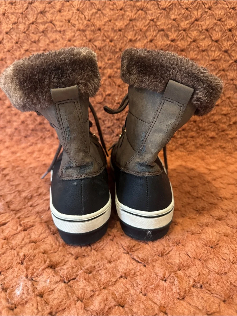 Kids Waterproof Brown Fur-Lined Rain & Snow Boots